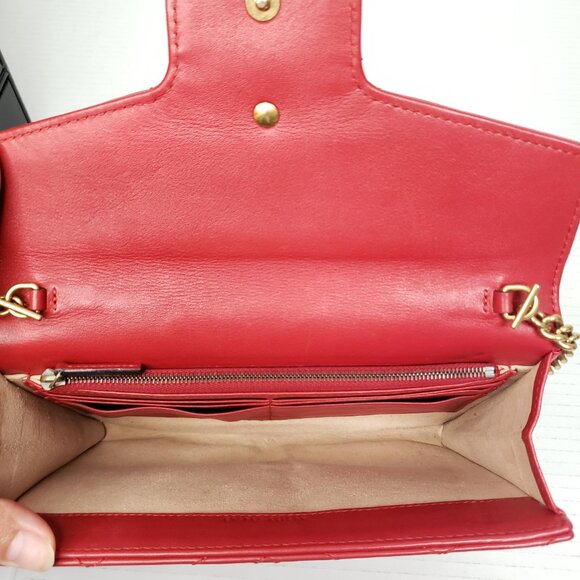 Gucci Marmont Red Chevron Gold Chain Clutch Crossbody Bag 550-100525 - Picture 13 of 16